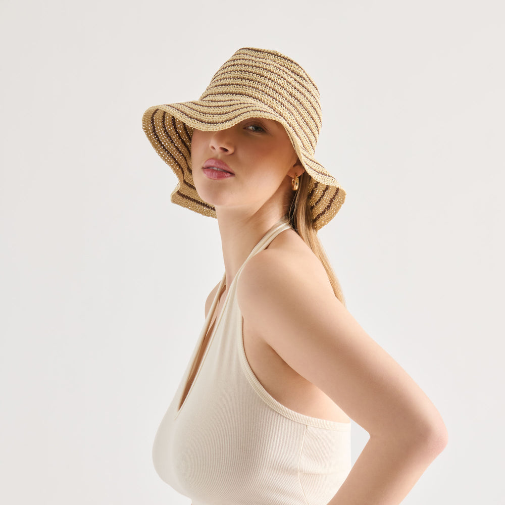Dolce Vita ACCESSORIES | Striped Brown Natural Straw Cloche
