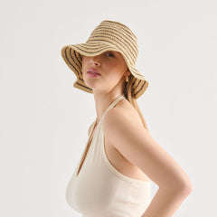 Dolce Vita ACCESSORIES | Striped Brown Natural Straw Cloche