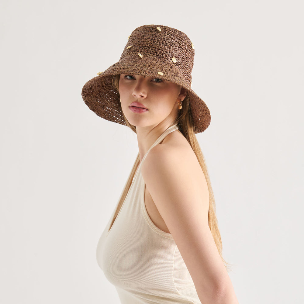 Dolce Vita ACCESSORIES | STRAW CLOCHE WITH CHARMS BROWN
 – Dolce Vita