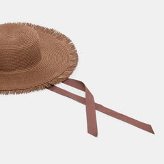 Dolce Vita ACCESSORIES | Floppy Dark Brown Sunhat with Ribbon and Frayed Edge