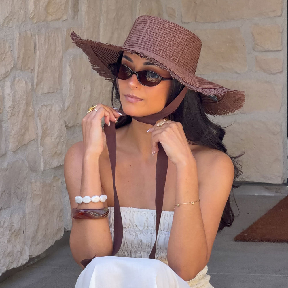 Dolce Vita ACCESSORIES | Floppy Dark Brown Sunhat with Ribbon and Frayed Edge