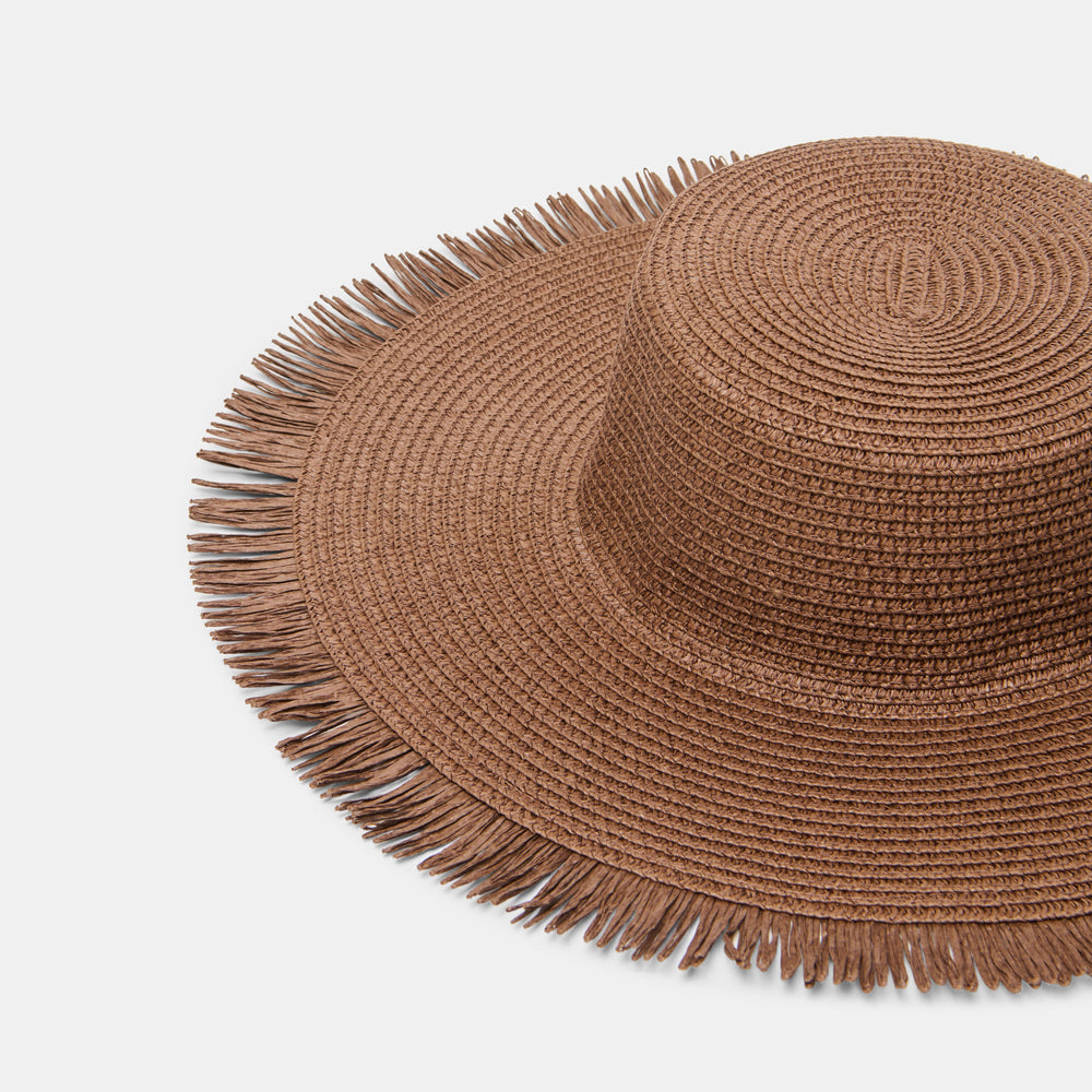 Dolce Vita ACCESSORIES | Floppy Dark Brown Sunhat with Ribbon and Frayed Edge