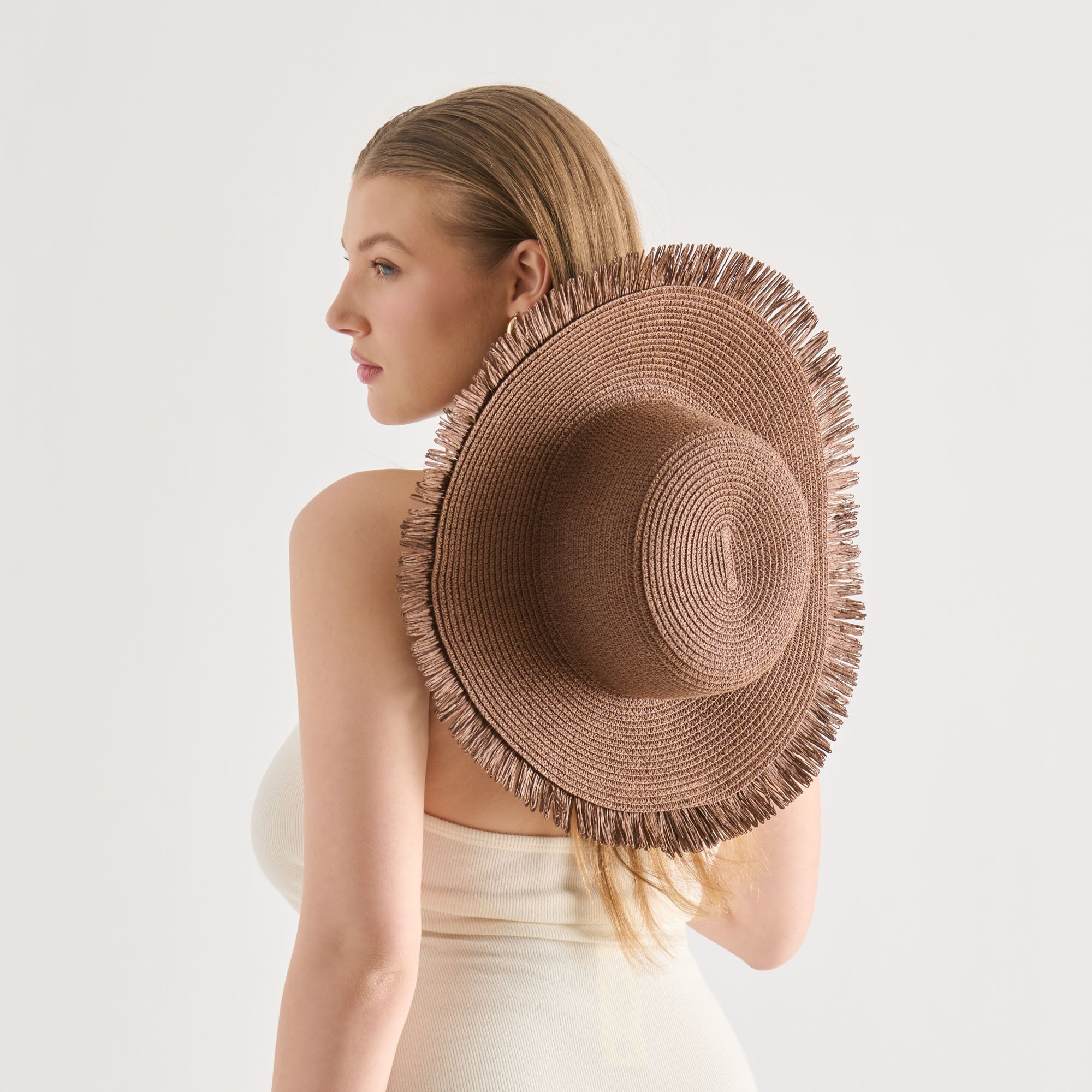Dolce Vita ACCESSORIES | Floppy Dark Brown Sunhat with Ribbon and Frayed Edge