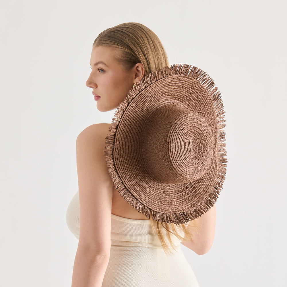 Dolce Vita ACCESSORIES | Floppy Dark Brown Sunhat with Ribbon and Frayed Edge