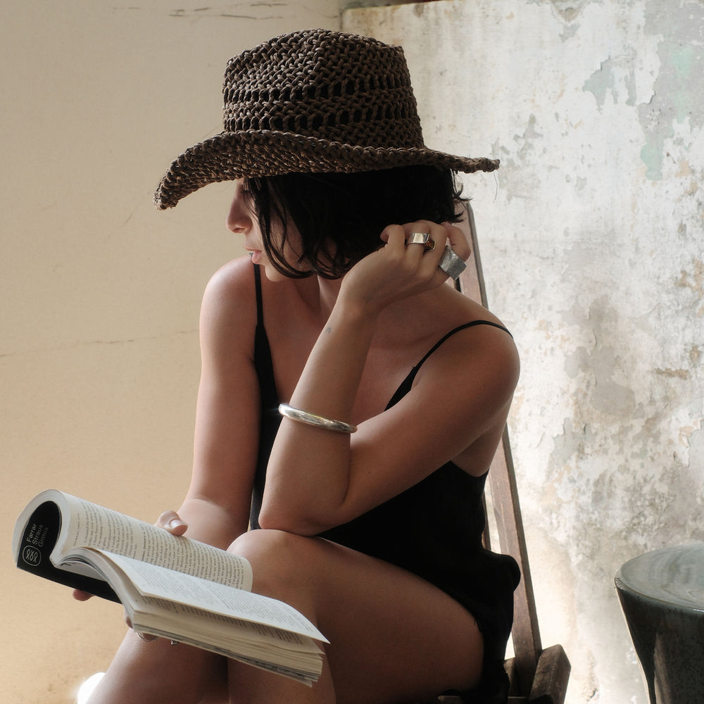 Dolce Vita ACCESSORIES | Thick Weave Dark Brown Cowboy Hat with Strap