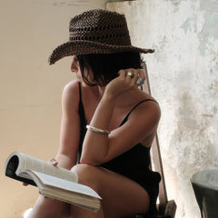 Dolce Vita ACCESSORIES | Thick Weave Dark Brown Cowboy Hat with Strap