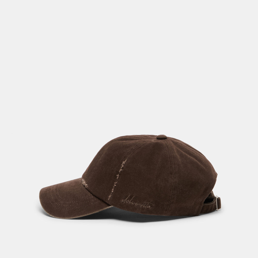 Dolce Vita ACCESSORIES | Distressed Dark Brown Baseball Cap with Embroidery