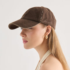 Dolce Vita ACCESSORIES | Distressed Dark Brown Baseball Cap with Embroidery