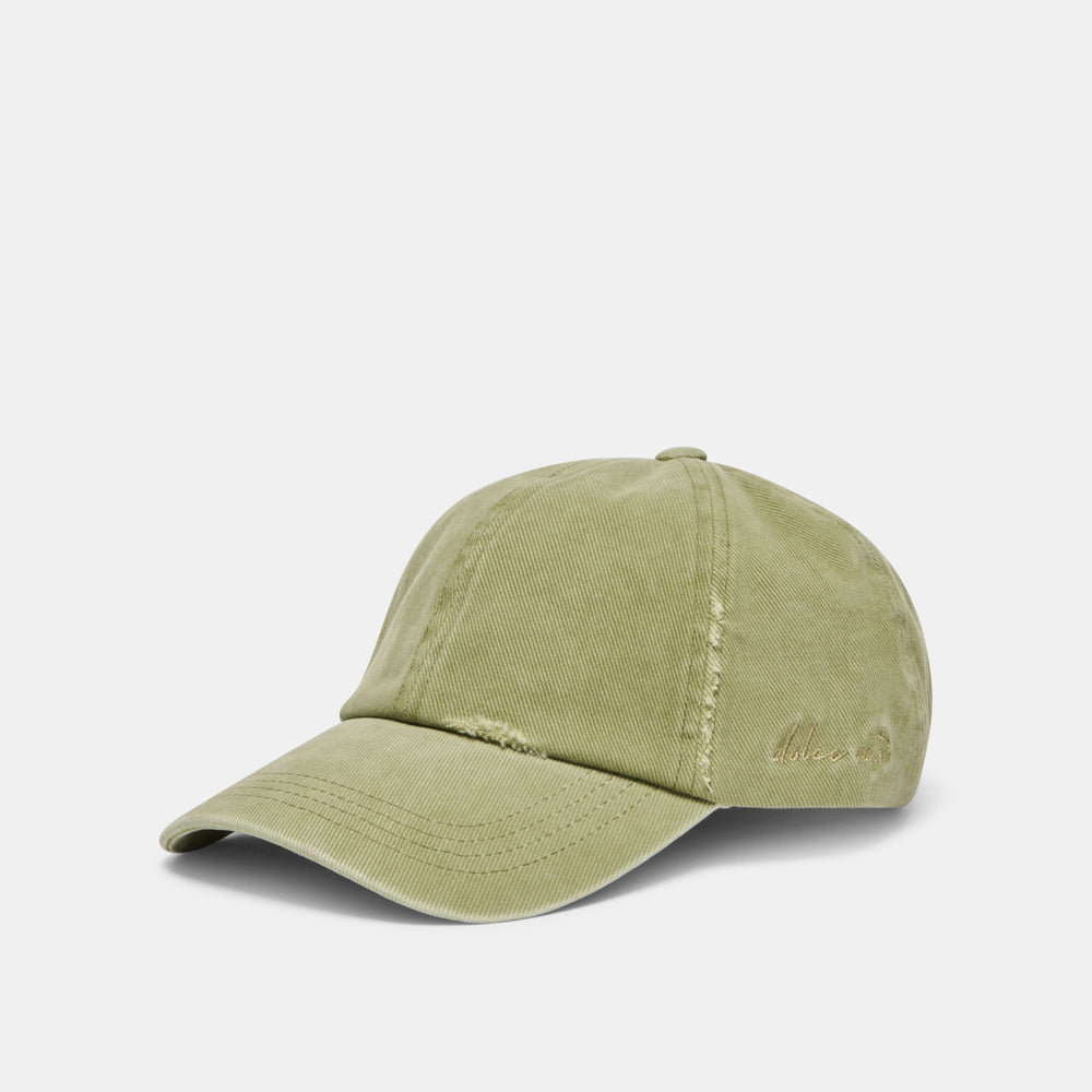 Dolce Vita ACCESSORIES | Distressed Olive Baseball Cap with Embroidery